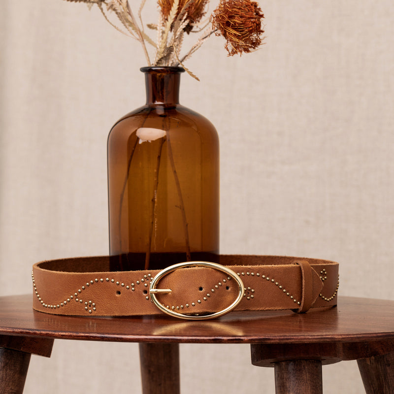 Carlota Studded Leather Belt - Hazelnut