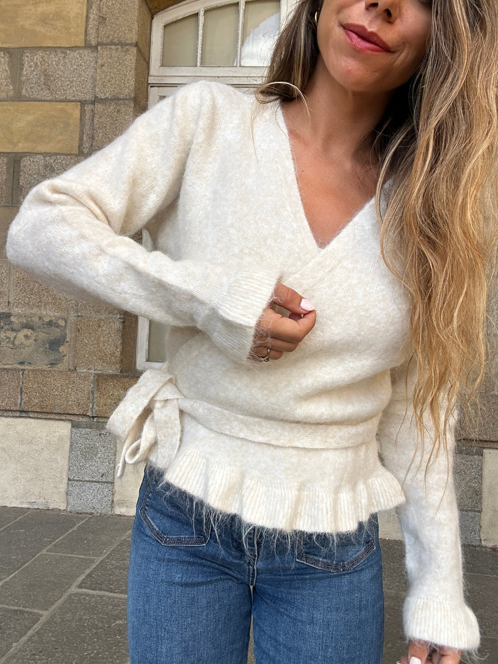 Cárdigan con lazo Helena beige
