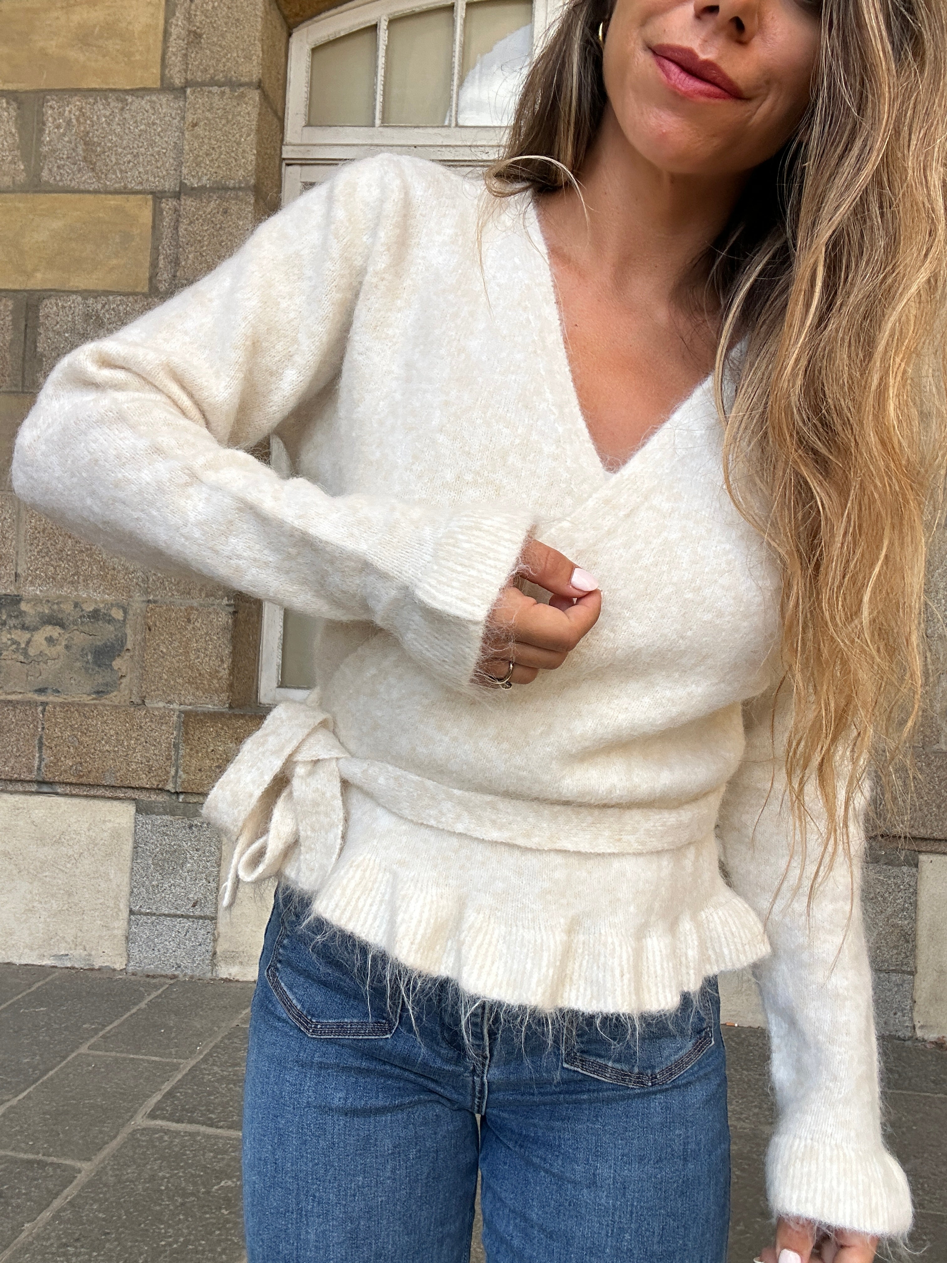 Cárdigan con lazo Helena beige