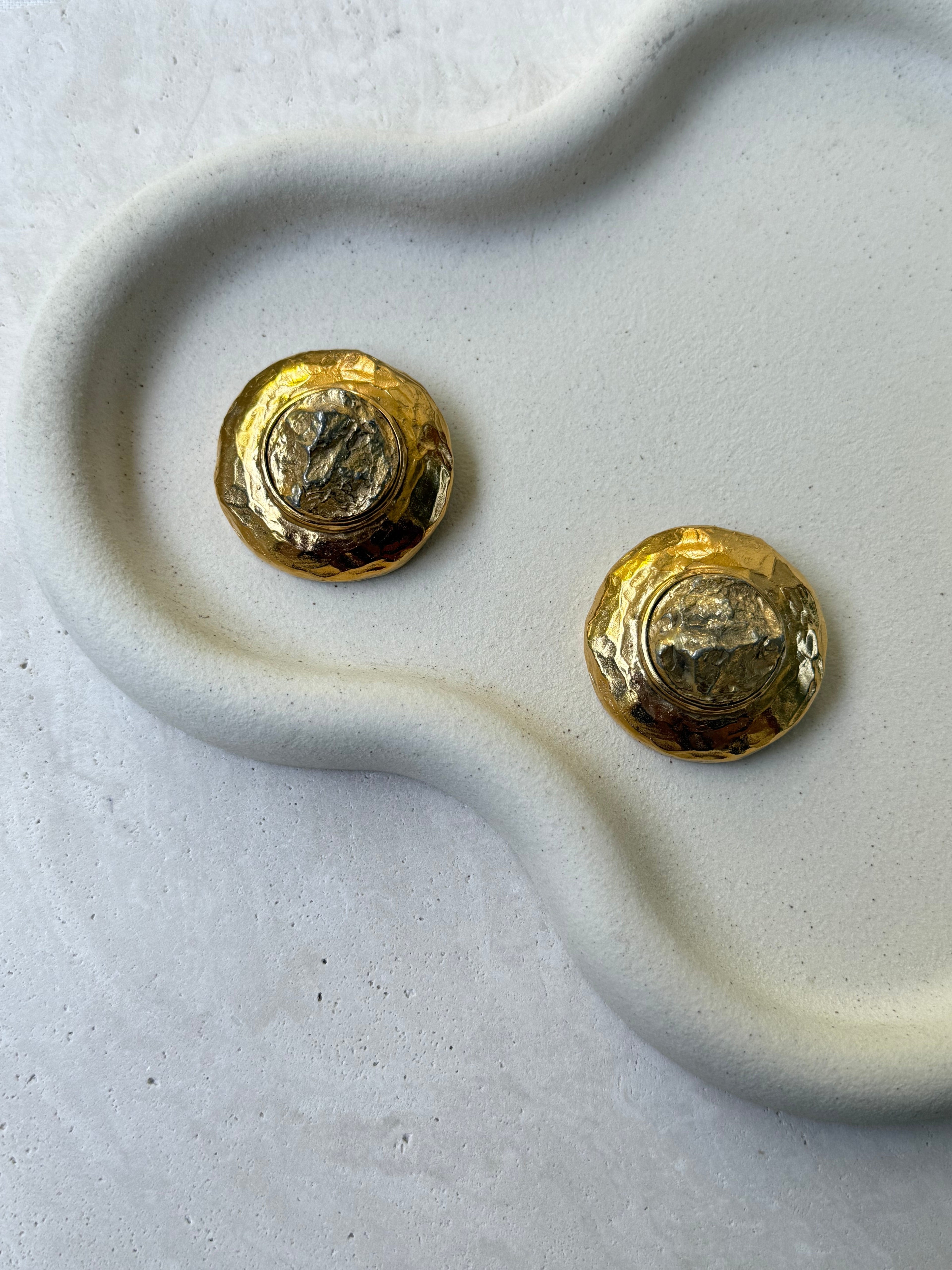 Pendientes Ysl Vintage - Relieve Martillado Xxl