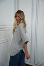 Camiseta Bordada Lino - Gris