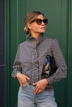 Philippine Check Blouse Navy/Ecru