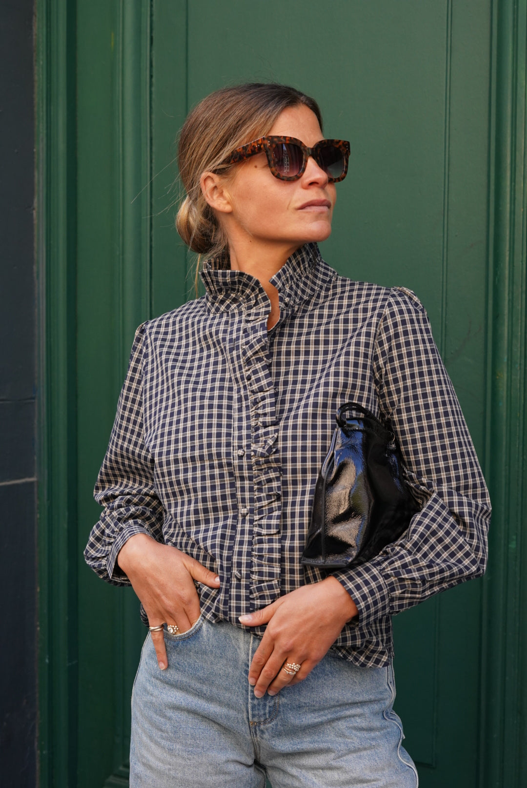 Philippine Check Blouse Navy/Ecru