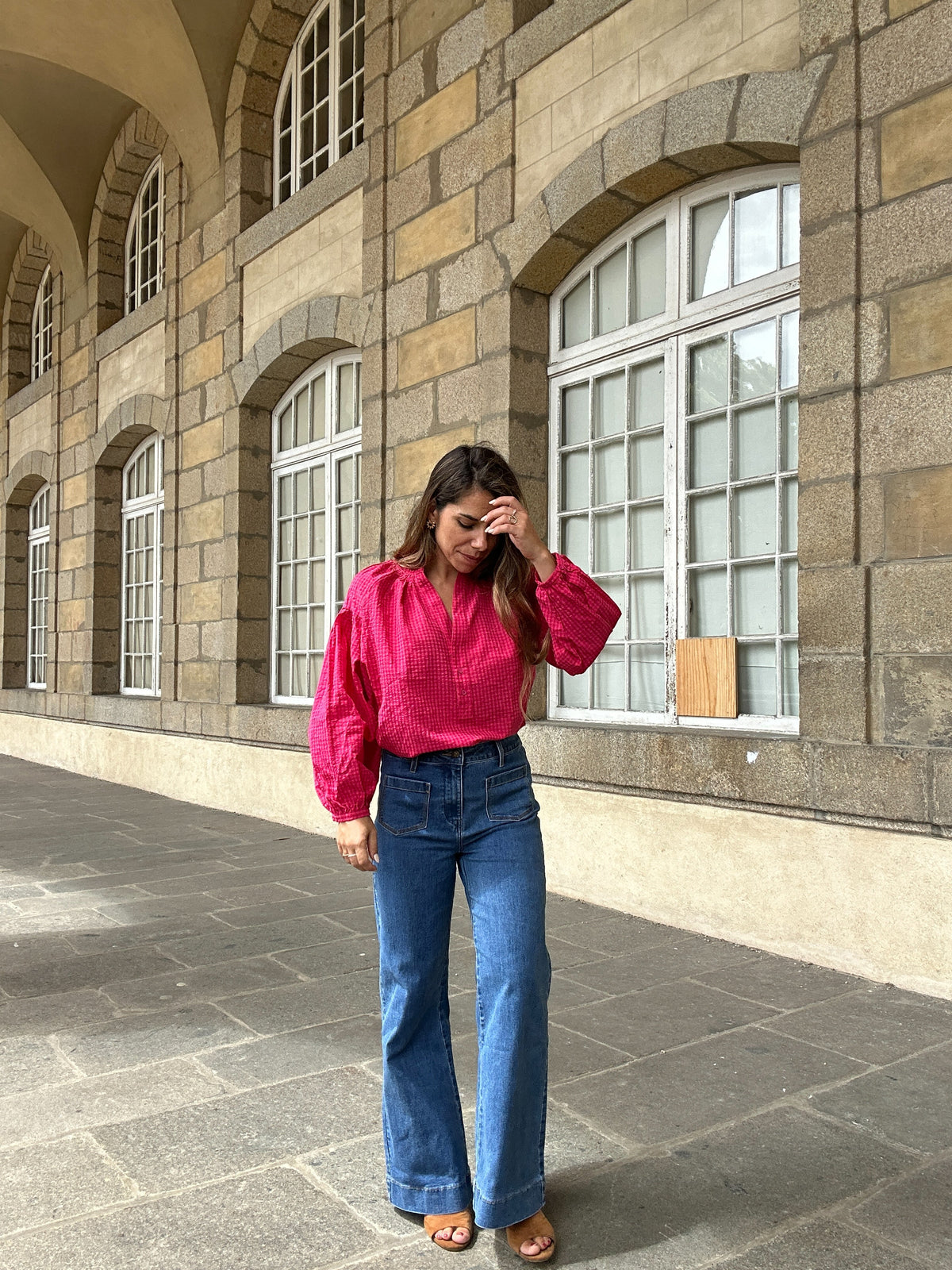 Blusa de cuadros vichy fucsia Clothilde
