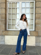 Ambre beige wide-collar blouse