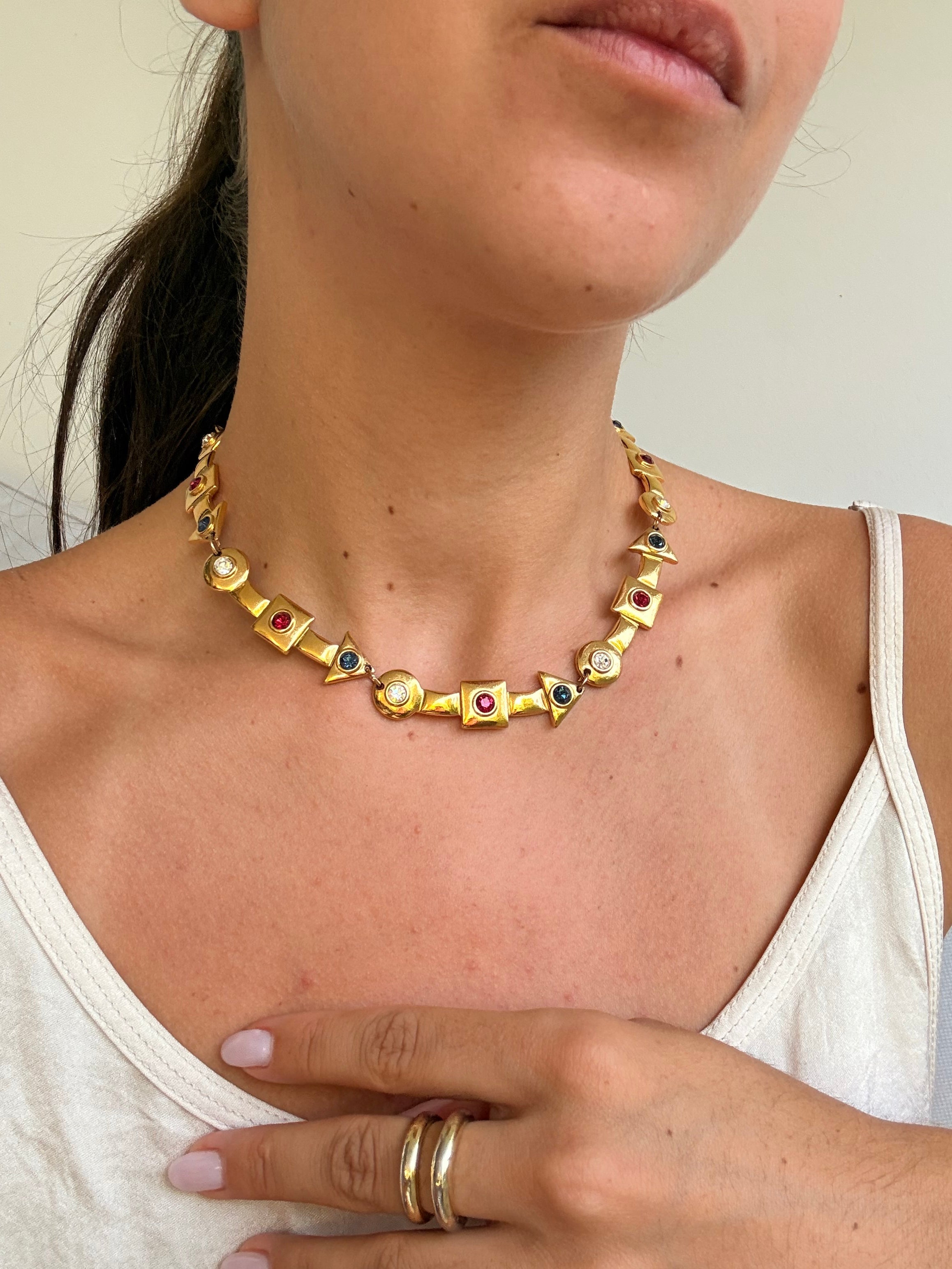 Vintage Gold-Tone Necklace - Colourful Arrows