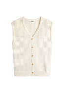 Gilet Boutonne Sans Manches - Blanc Ecru - Femme