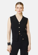 Gilet Boutonne Sans Manches - Noir - Femme