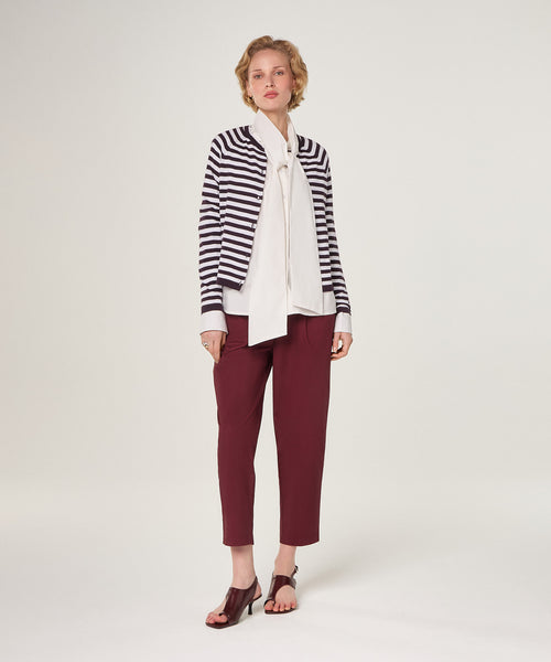 Chaleco de rayas con manga raglán - Violeta berenjena - Mujer