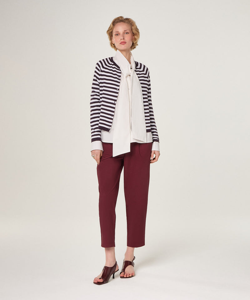 Chaleco de rayas con manga raglán - Violeta berenjena - Mujer