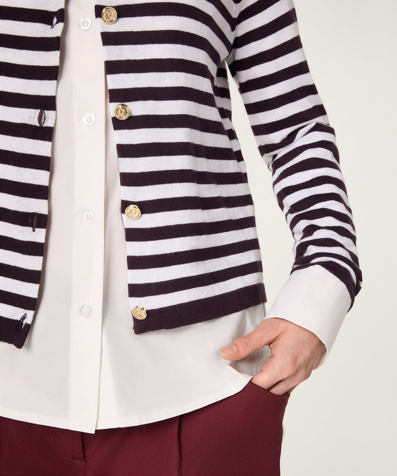 Chaleco de rayas con manga raglán - Violeta berenjena - Mujer