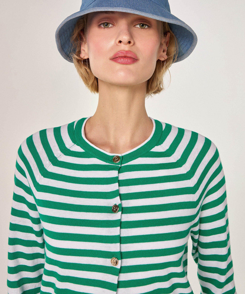 Chaleco de rayas con manga raglán - Verde esmeralda - Mujer