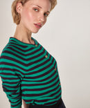 Chaleco de rayas con manga raglán - Verde oscuro - Mujer