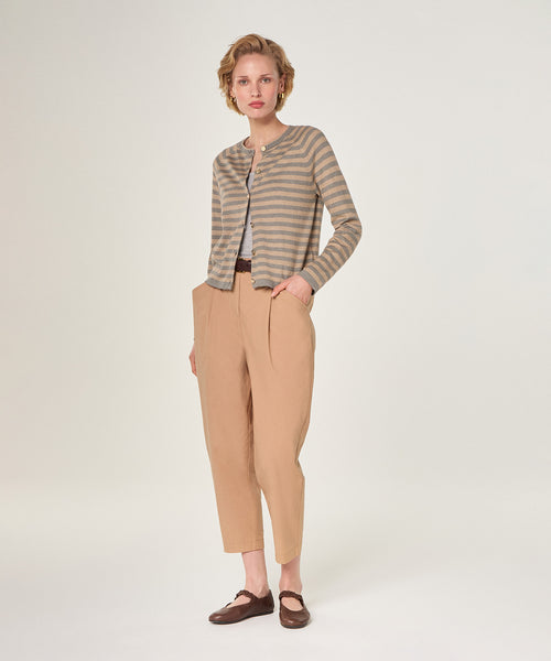 Chaleco de rayas con mangas raglán - Gris Ratón - Mujer