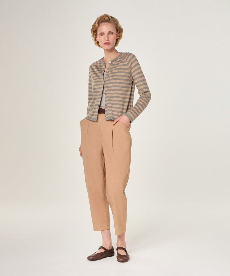 Chaleco de rayas con mangas raglán - Gris Ratón - Mujer