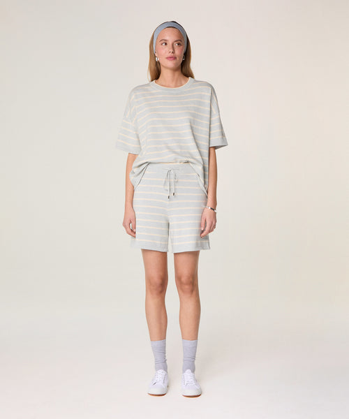 Shorts de punto a rayas - Rayas grises - Mujer