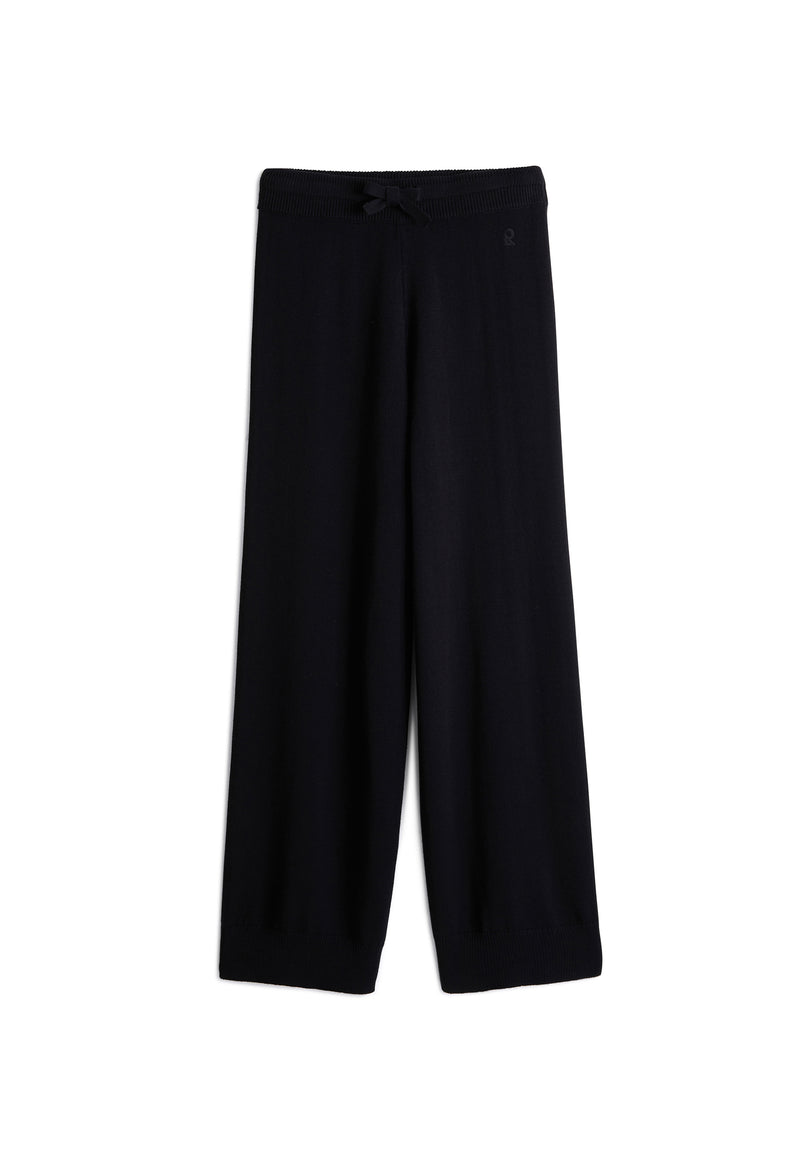 Pantalón recto con cordón - Negro - Mujer