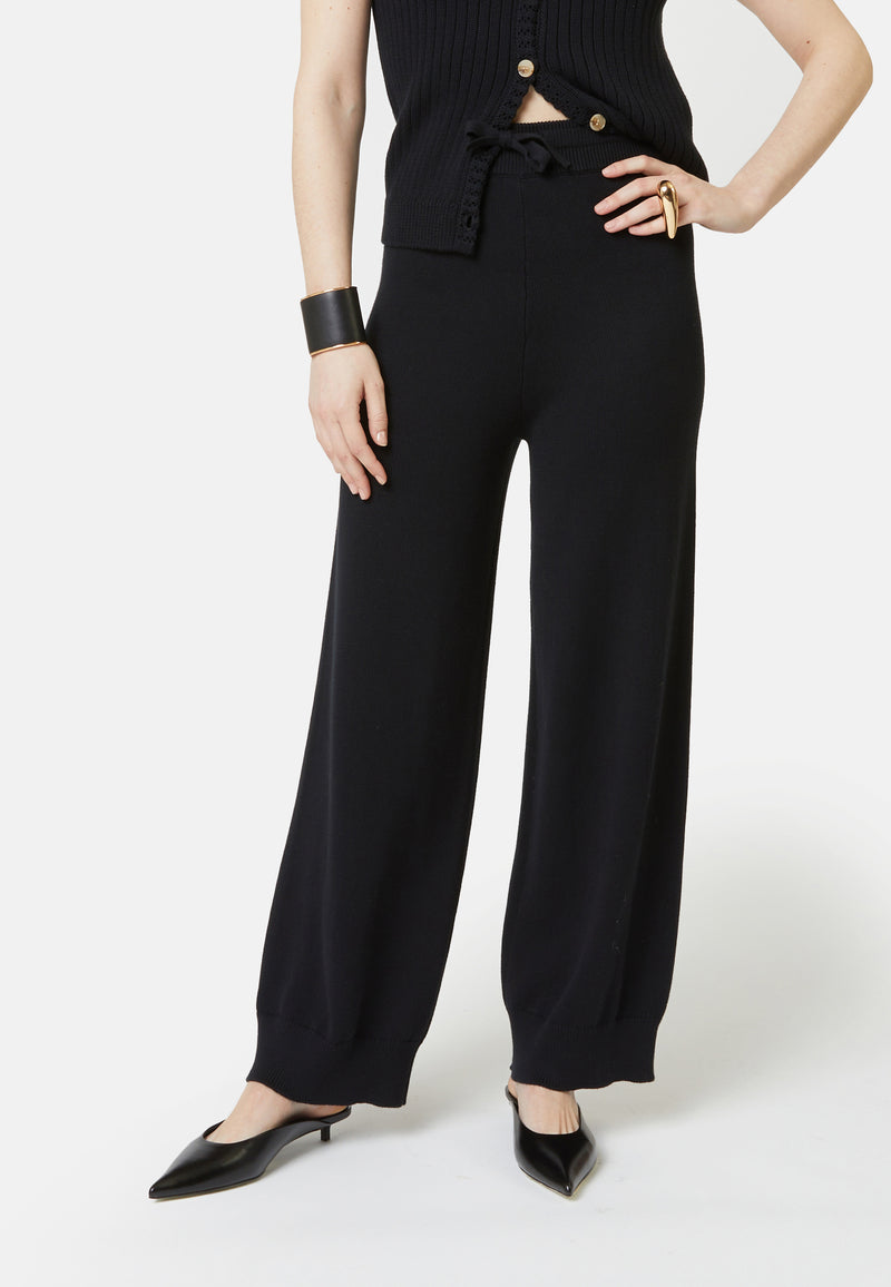 Pantalón recto con cordón - Negro - Mujer