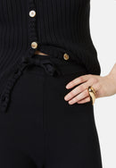 Pantalón recto con cordón - Negro - Mujer