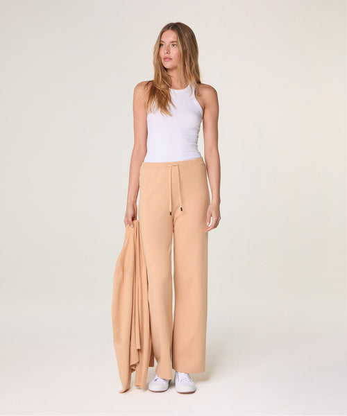 Pantalón recto con cordón - Gamuza Marrón - Mujer