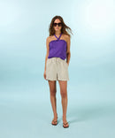 Shorts de lino - Beige - Mujer