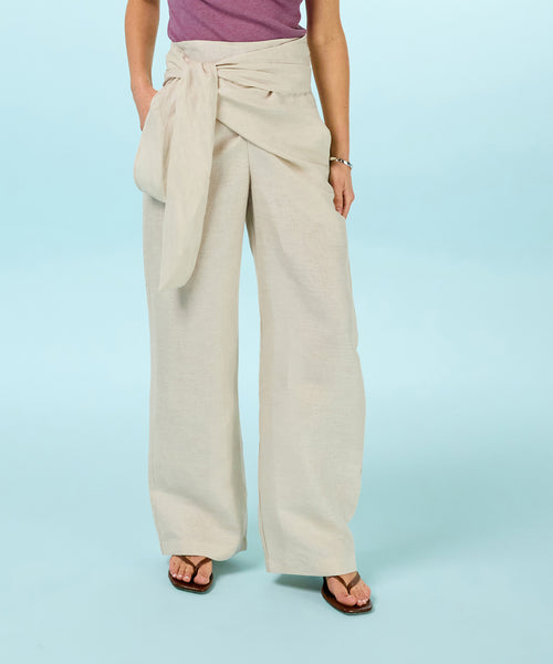 Pantalón de lino - Beige - Mujer