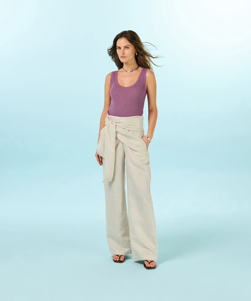 Pantalón de lino - Beige - Mujer
