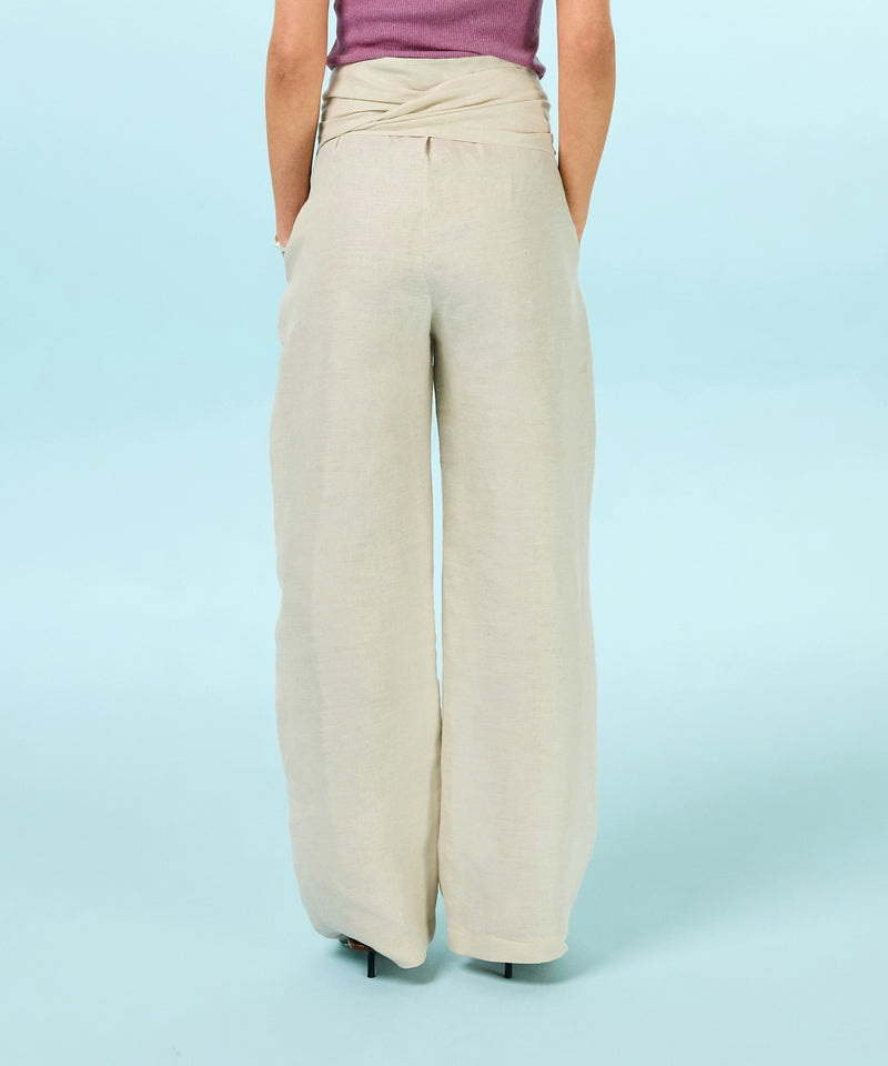Pantalón de lino - Beige - Mujer