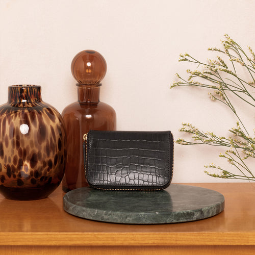 Porte Cartes Mini Leon - Croco Noir