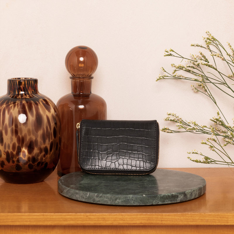 Porte Cartes Mini Leon - Croco Noir