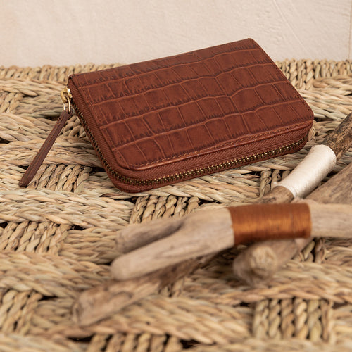 Tarjetero Mini León - Croco Cognac