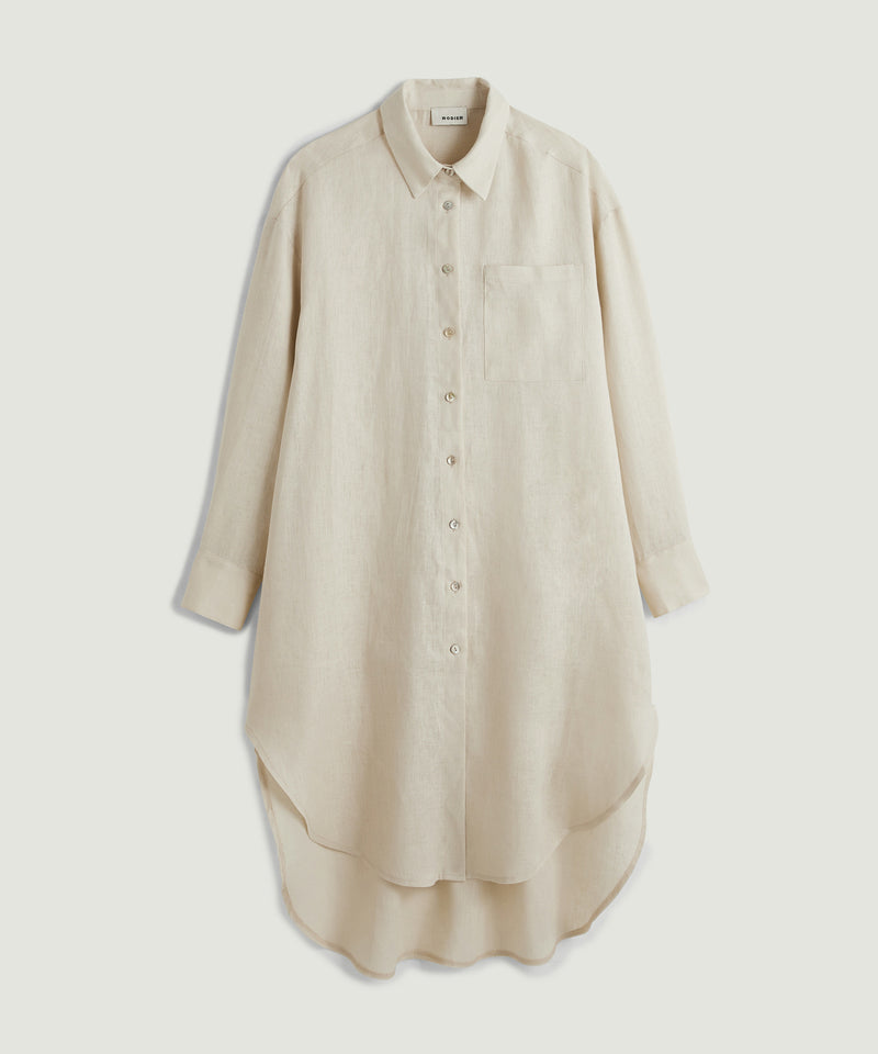 Vestido camisero de lino - Beige - Mujer