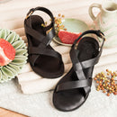 Milos Flat Heel Sandal - Black Lizard