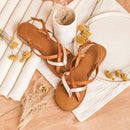 Kos Flat Heel Sandal - Hazelnut & Gold