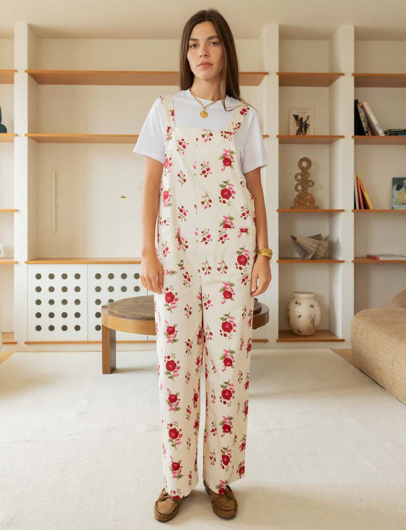 Salopette Écrue & Fleurs Roses Alix