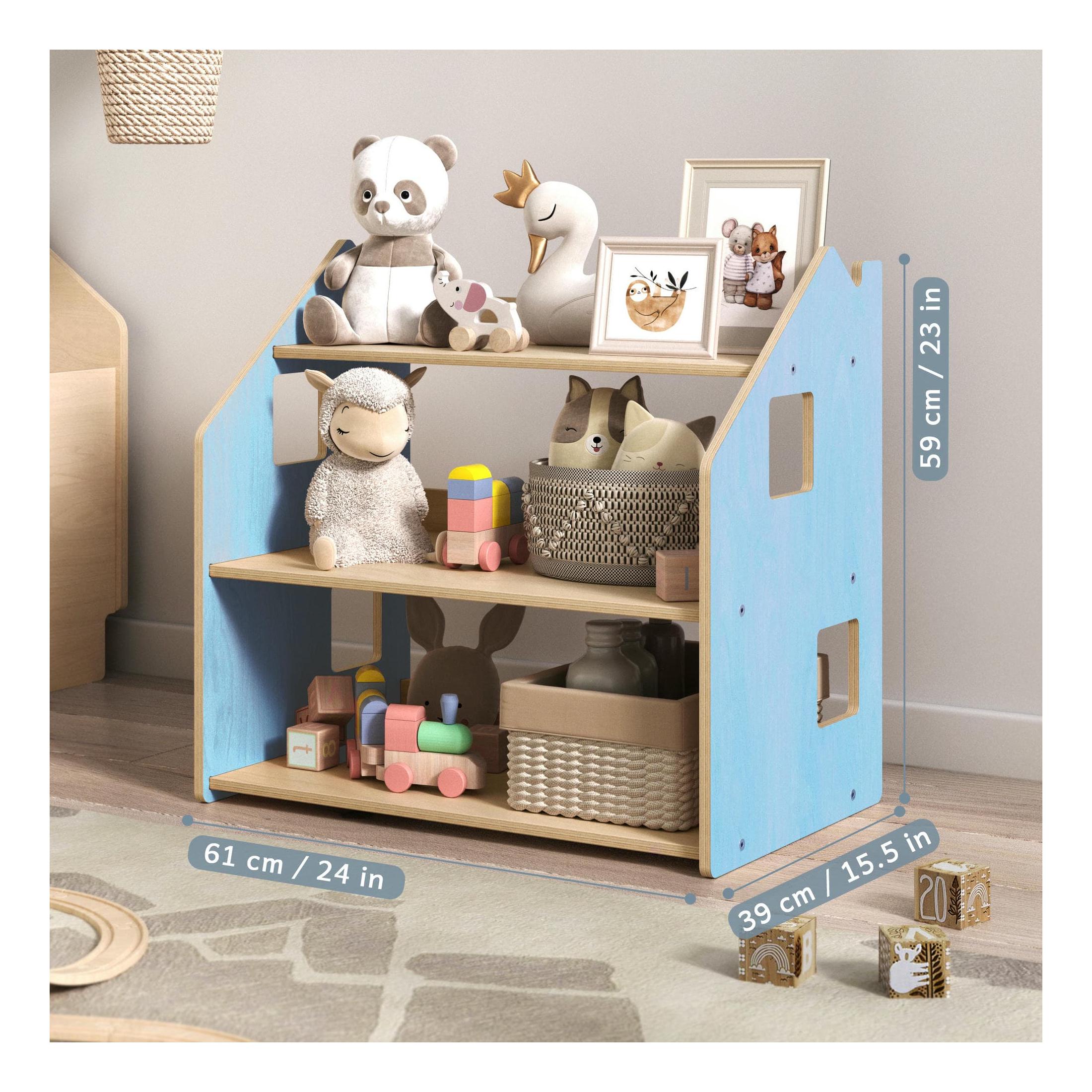 Étagère À Jouets – Bleu Clair & Rose
