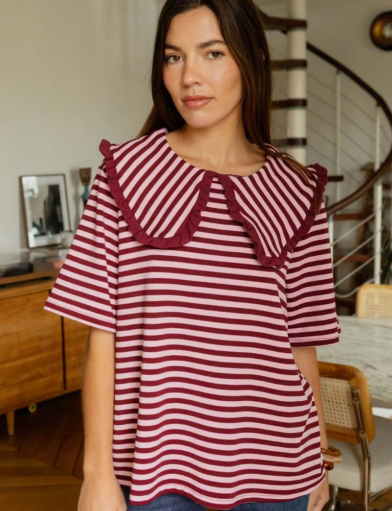 T-shirt w paski różowo-bordowe Popi
