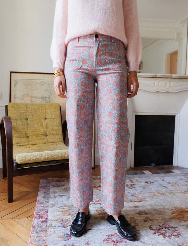 Pantaloni Blu Floreali Jordy