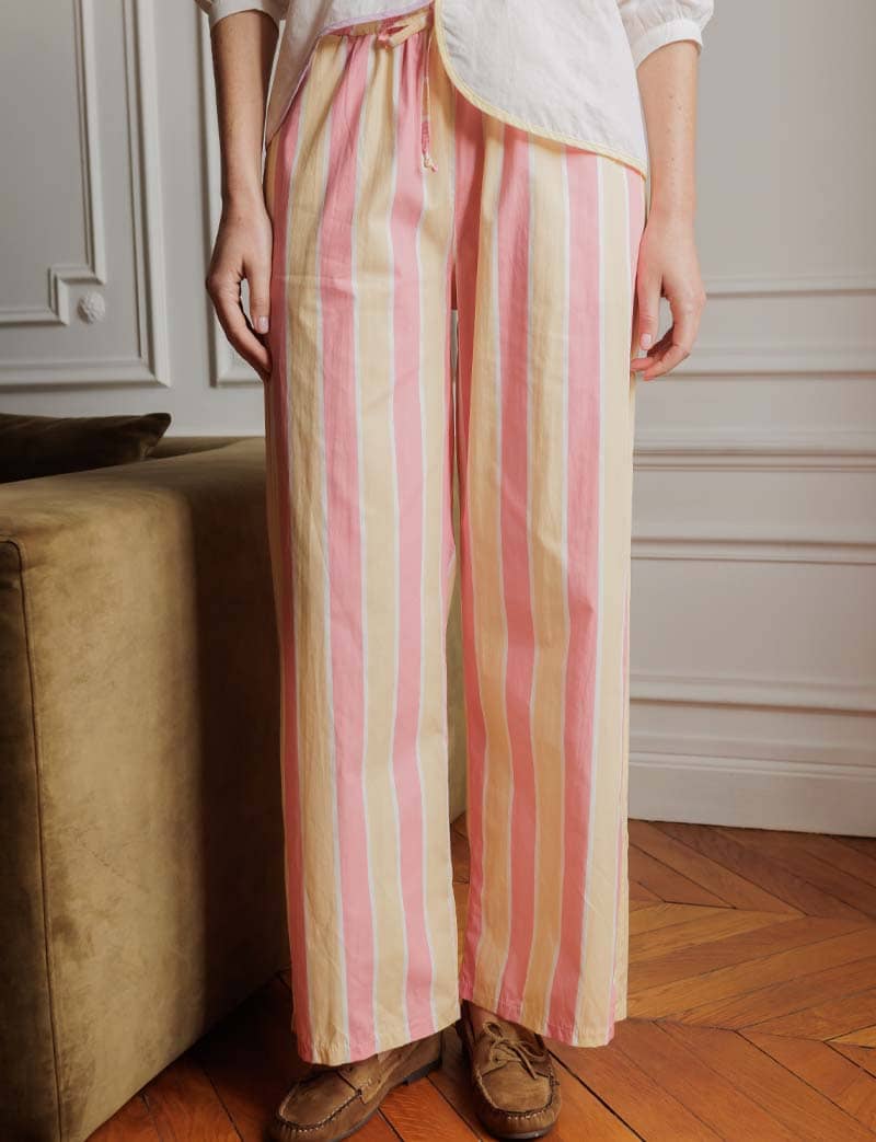 Pantaloni A Righe Rosa & Giallo Niko