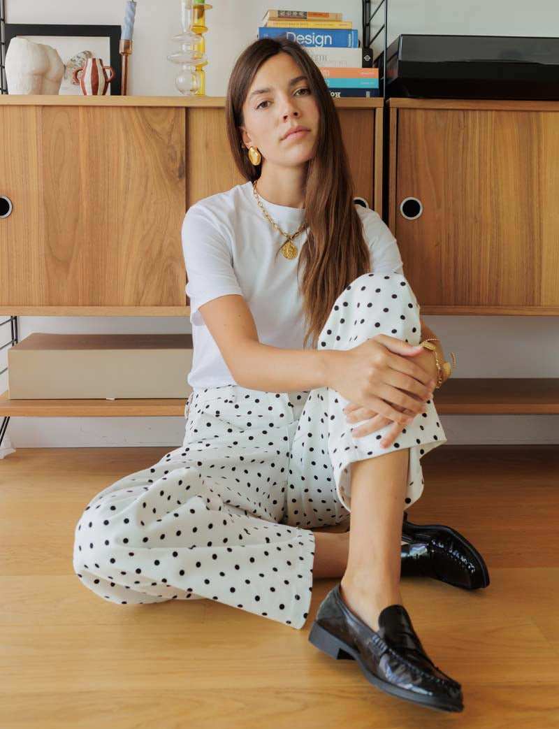 White & Black Polka Dot Bary Jeans