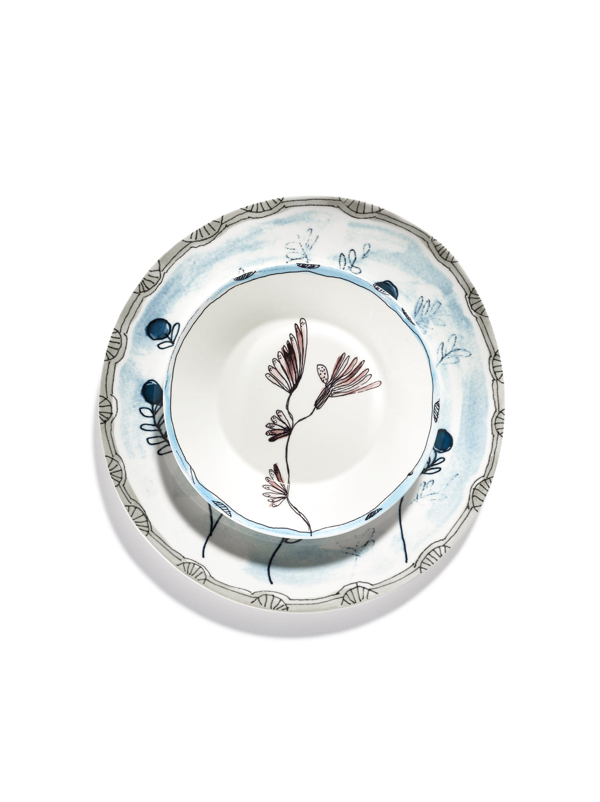 Midnight Flowers - Lot De 2 Assiettes Creuses - S - Porcelaine Bone China - Camelia Aubergine