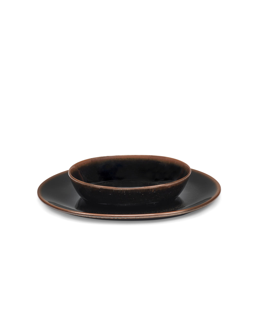 Out Of Lines - Lot De 2 Assiettes Creuses - S - Grès - Noir Brun