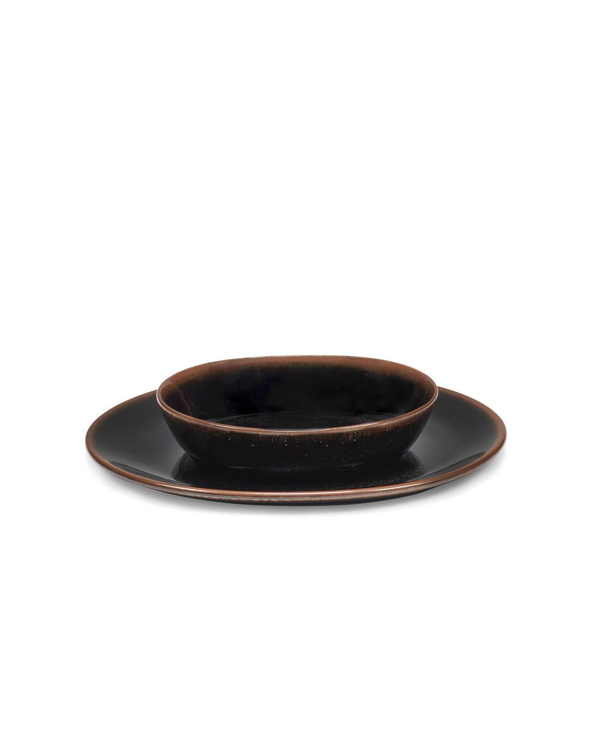 Out Of Lines - Lot De 2 Assiettes Creuses - S - Grès - Noir Brun