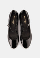 Babies À Brides - Cuir Brillant Noir - Alba