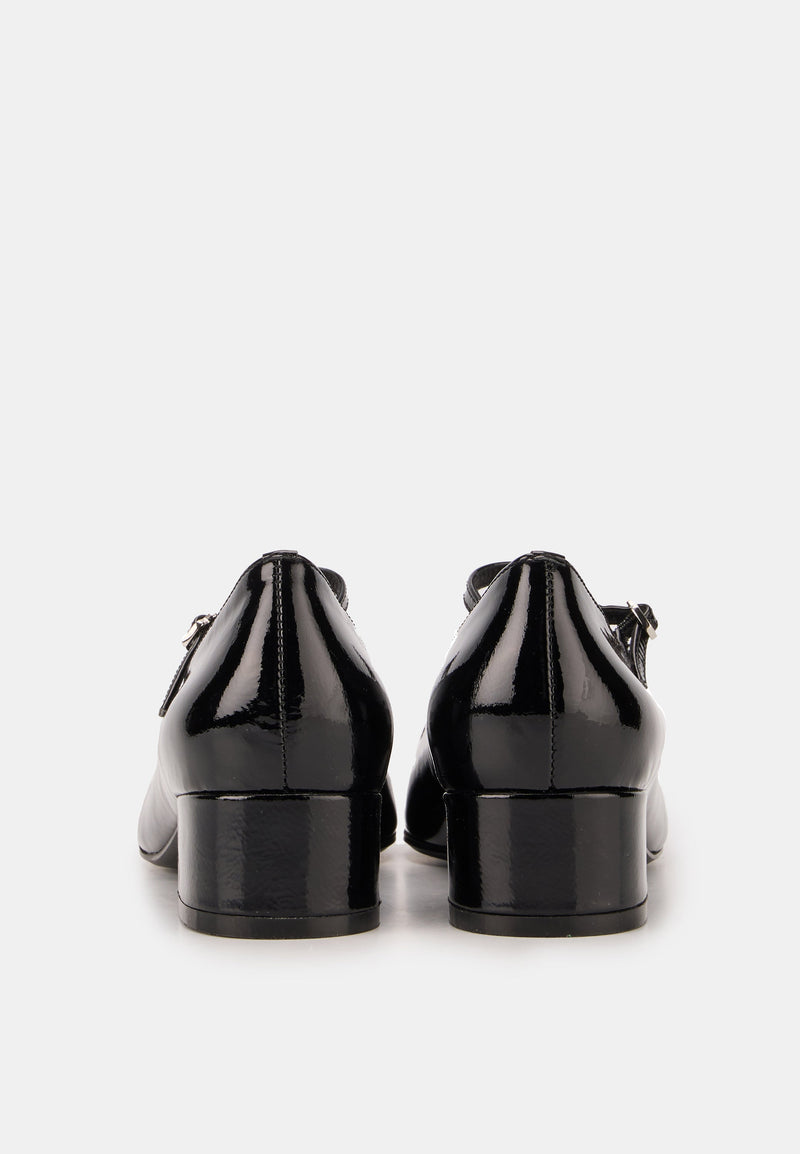 Babies À Brides - Cuir Brillant Noir - Alba