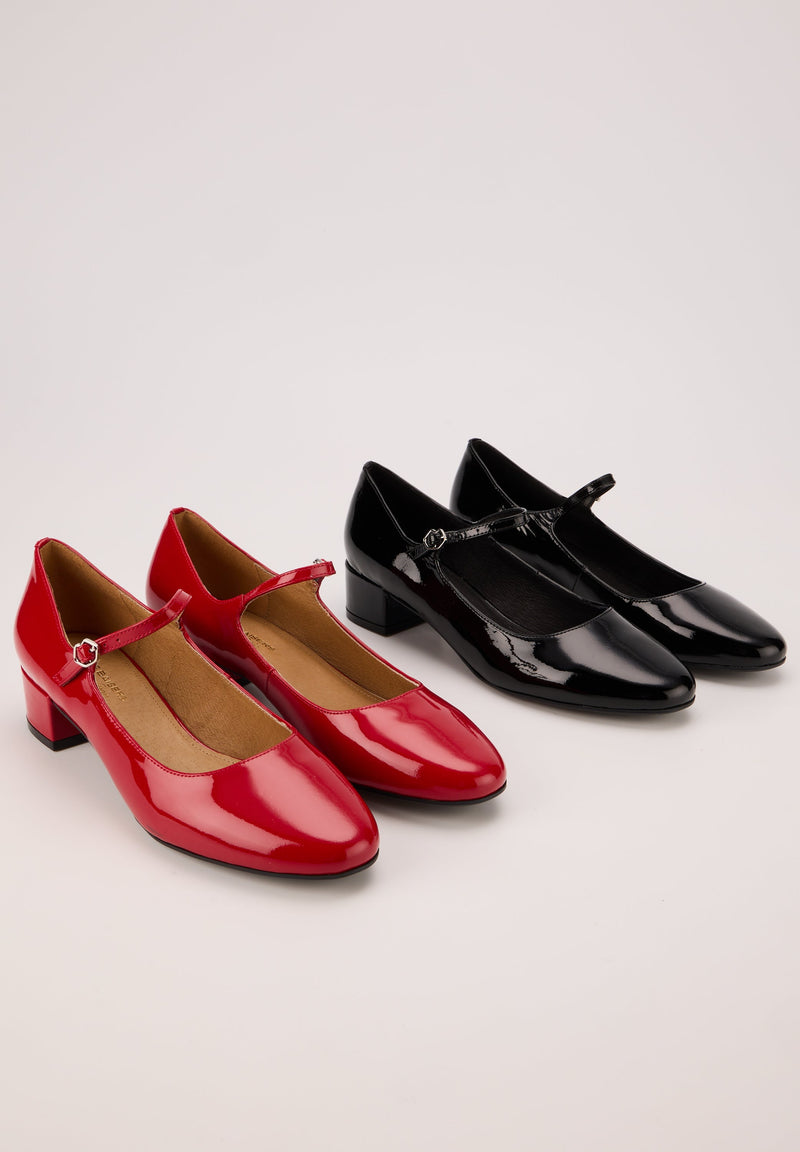 Babies À Brides - Cuir Brillant Noir - Alba