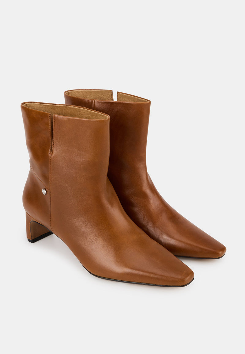 Bottines À Talons - Cuir Cognac - Alice
