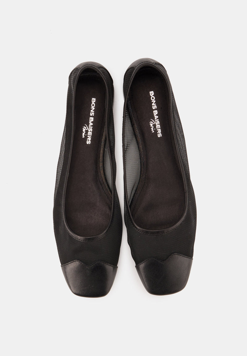 Ballerines - Resille Et Cuir Noir - Elisa