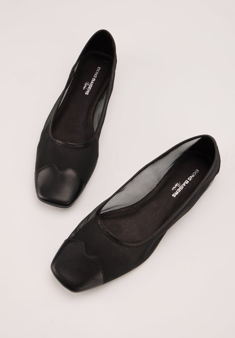 Ballerines - Resille Et Cuir Noir - Elisa