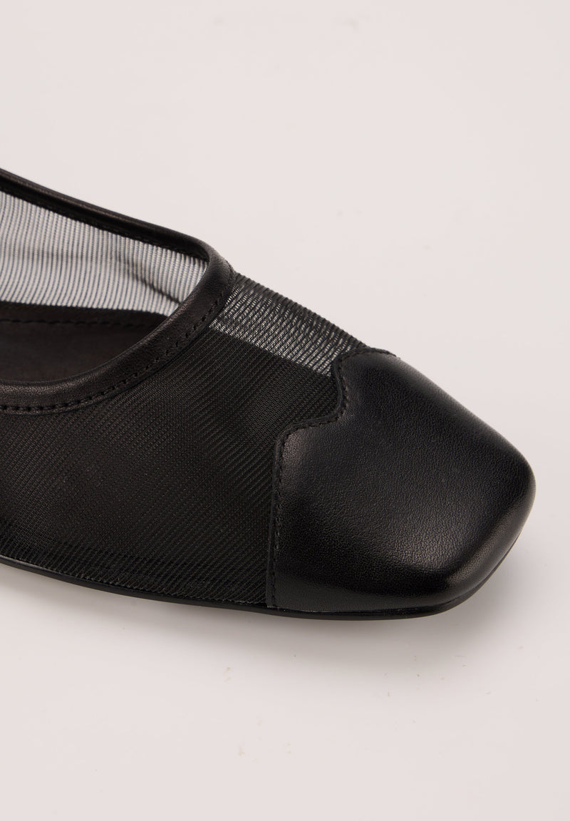 Ballerines - Resille Et Cuir Noir - Elisa